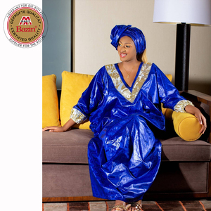 Phi bazin Riche ăn mặc với thổ cẩm thêu Nigeria phụ nữ Wedding party <span class=keywords><strong>boubou</strong></span> dashiki Hoàng Gia Màu Xanh senegal cộng với kích thước vải - Product Image 4