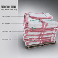 Sac tissé en PP blanc avec bande rayée rose, sacs pliés pour l'emballage de céréales, d'engrais et de produits secs