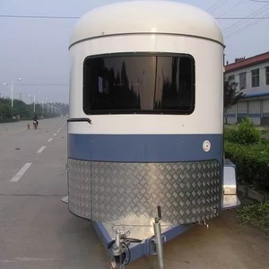 Remorque de luxe pour 2 chevaux à chargement oblique, remorque alimentaire tractable avec auvent rétractable, construction en acier allié, multifonctionnelle à 4 roues - Product Image 1