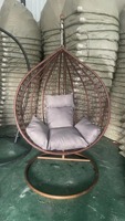 Fauteuil Suspendu Œuf en Rotin Synthétique (PE) et Acrylique avec Support Métallique, pour Extérieur, Balcon, Cour et Patio – Chaise Balançoire