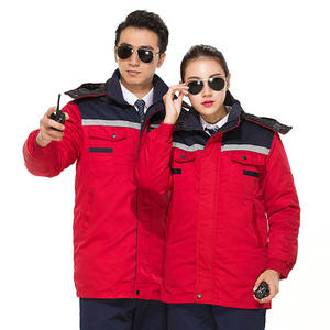 زي عمل شتوي جديد باللون الأزرق البحري والأحمر للجنسين، ملابس مكتبية وصناعية شاملة للسلامة - Product Image 6