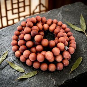 Riddhi Siddhi Round Natural Dark Golden Brown Sandalwood Beads Mala From Rajasthan - Product Image 1
