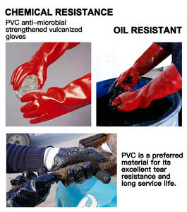 قفازات حدائق حمراء من البي في سي للاستخدام الصناعي، مقاومة للماء/الزيت والتمزق والمواد الكيميائية، قفازات تنظيف وسلامة حاصلة على شهادة CE - Product Image 3