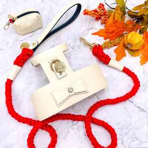 Harnais pour chien en nylon fait main élégant avec rivets, personnalisé, pour petits chiens mignons, cadeaux de haute qualité pour chiots garçons et filles, animaux de compagnie, couleur crème - Product Image 3