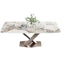 Juego de Mesa de Comedor de Mármol de Lujo NOVA para 6 Personas, Mesa Rectangular con Cubierta de Mármol Blanco para Cocina, Comedor y Muebles de Sala