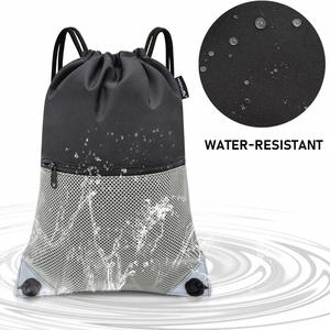 Promotion Advertising Large Capacity Custom Logo Black Zippered Mesh Waterproof Polyester Oxford <b>Drawstring</b> <b>Backpack</b> for Sports - Product Image 4