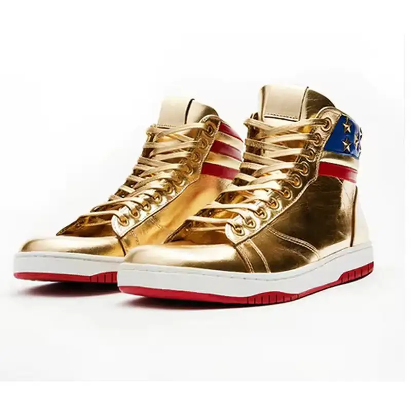 Livraison gratuite Trumps Never Surrender Gold High Top Chaussures de course de qualité supérieure personnalisées Gold Trumps Sports Basketball Shoes