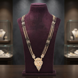 Gold Plated Pendant Mangalsutra, indian Mangalsutra Latest Design, Traditional Mangalsutra, <b>Black</b> Beads For Gold Mangalsutra. - Product Image 1