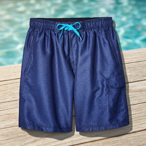 <b>Men's</b> Low <b>Washed</b> Spandex/Nylon Sporty Swimming Trunks Boxer Trunks Fashionable Back <b>Bag</b> Design Breathable Quick Dry Knee Length - Product Image 3