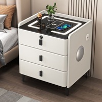 Table de chevet moderne en bois massif à 3 tiroirs, style minimaliste de luxe léger, avec chargeur sans fil multifonction pour appartement
