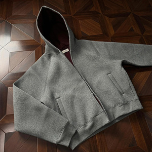 Sudadera con capucha corta estilo americano para hombre, primavera-otoño, 350g, peso pesado, corte holgado, rojo <span class=keywords><strong>imperial</strong></span> liso - Product Image 3