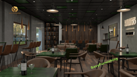 Concept de design de bar musical industriel, plan d'aménagement intérieur de pub classique, ensemble de meubles de bar rétro pour club