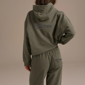 Conjunto de Sudadera con Capucha y Pantalones Deportivos de Dos Piezas con Logotipo Personalizado para Mujer, Chándal Informal para Mujer, Verde Oliva, Conjuntos de Sudaderas con Capucha para Mujer - Product Image 2
