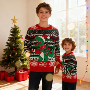 Pull jacquard de Noël pour couple et famille, motif Père Noël, collection automne-hiver, vente en gros - Product Image 3