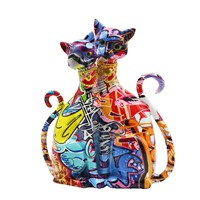 Nouvelle figurine décorative transfrontalière en résine époxy, motif chat graffiti, sculptée artistiquement, personnalisée, style art populaire, pour la maison et le vin