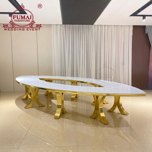 Table d'hôtel FUMAI FURNITURE, design moderne en forme d'œil, plateau en MDF, structure en métal doré, design contemporain, mobilier durable. - Product Image 1