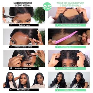 Perruques sans colle en cheveux humains, Lace Front brésilien lisse, perruque avec closure 5x5, prête à porter, pré-coupée et pré-épilée - Product Image 4