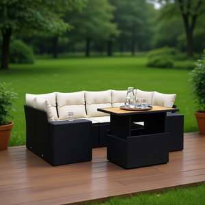 Black <b>Rattan</b> Garden <b>Sofa</b> Set 6 Seater Weather Resistant Outdoor Furniture Contemporary Design - Product Image 2