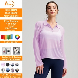 Aoyema Nuova Collezione Abbigliamento Sportivo Yoga Donna - Maglia Casual Sottile <span class=keywords><strong>Slim</strong></span> <span class=keywords><strong>Fit</strong></span> Effetto Snellente Stile Occidentale con Colletto a Risvolto e Maniche Lunghe - Product Image 1