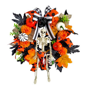 2025 nouveau Design feuille d'érable <span class=keywords><strong>citrouille</strong></span> squelette couronne branches mortes pour Halloween effrayant porche décor - Product Image 1