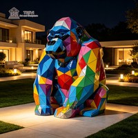 Sculpture d'animal gorille géante personnalisée en acier inoxydable, statue métallique géométrique colorée pour jardin et parc, vente en gros OEM