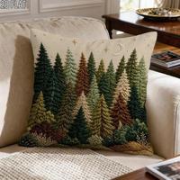 Housse de coussin brodée Kongyu Home Textiles, motif forêt, pin, lune, étoile, décoration rustique