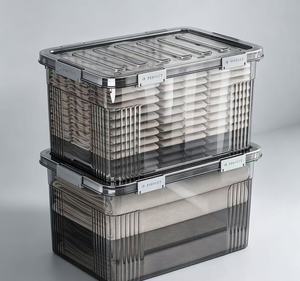 Boîte de <span class=keywords><strong>rangement</strong></span> en plastique transparente avec couvercle, grande capacité, bac à vêtements pour chambre à coucher, articles ménagers divers, empilable, utilisation quotidienne - Product Image 1