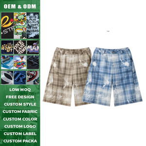 Vintage Slim Fit Distressed Plaid Print Curved Hem <b>Knee</b> Length Pants Men Casual Breathable Fabric OEM Service - Product Image 3
