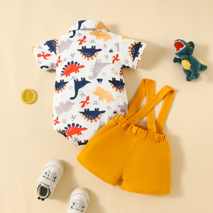 2024 nouveau-né bébé garçon vêtements ensembles à manches courtes dessin animé dinosaure chemise barboteuse jarretelle Shorts 2 pièces bébé vêtements d'été - Product Image 2