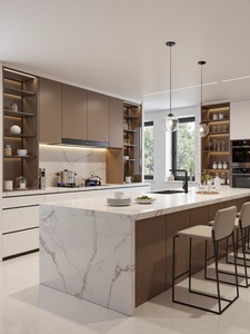 Armadietto da <span class=keywords><strong>cucina</strong></span> moderno di lusso Set di mobili con PET opaco/lucido assemblato piano di lavoro in marmo per mangiare per cucine moderne - Product Image 5