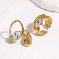 Großhandel Unregelmäßiger Geometrischer Offener Ring Modischer Trendiger Hochwertiger Edelstahl PVD 18K Gold Hypoallergener Strass-Ring