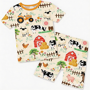 Piyama Mobil Balita Bahan Viscose Bambu untuk Anak Laki-laki dan Perempuan, Set Piyama Pendek Musim Panas yang Nyaman dan Pas Badan 2pcs - Product Image 1