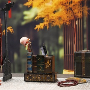 Mystic Arts Wooden <b>Book</b> Pen Holder Desk Ornament Chinese Style Office Home Decorative Storage <b>Box</b> For Pens Pencils Makeup - Product Image 4
