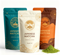 Sacs en aluminium imprimés sur mesure UV Craft, couleur et taille personnalisées, avec fermeture éclair et ligne de déchirement, sachets recyclables à fond plat pour le matcha