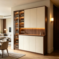 Meuble de rangement à vin moderne et personnalisable 2-en-1, écologique et durable, avec porte vitrée, éclairage LED et design sans poignée intégré