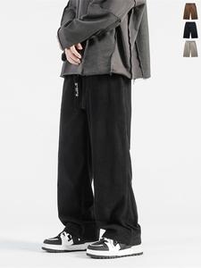 Pantalones informales de pana Vintage para hombre, marca de moda, ajuste holgado con cintura elástica y pantalones de pierna ancha - Product Image 4