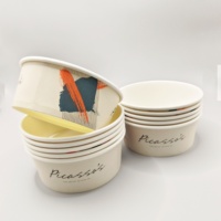 Boîtes d'emballage alimentaire jetables en papier kraft rondes de 750 ml, 500 ml, 900 ml, personnalisées, imprimées en noir, pour salade de fruits à emporter avec couvercle