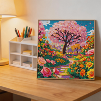 Peinture sur tissu 5D créative DIY, magnifique arbre à fleurs de cerisier, scène de jardin printanier vibrante, cadre pour débutants et adultes, moderne