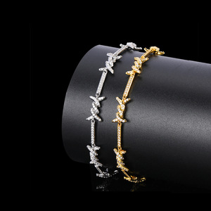 Hip Hop <b>Wire</b> Chain Couple Bracelet Micro-inlaid Zircon Button <b>Thin</b> Thorn Chain Tanjing Fashion Lijing Necklace - Product Image 4