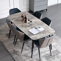 Ensemble de table à manger carrée en pierre de style italien en forme de M, mobilier de salle à manger moderne de luxe, assemblage requis, pour petite maison ou hôtel