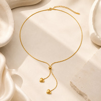 Kalung Baja Anti Karat OZE Cross-Border Liontin Berbentuk Hati Gaya Polo Rantai Bambu Berlapis Emas Asli 18k yang Dapat Disesuaikan