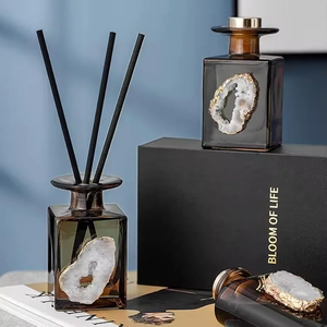 Achat Kristall Luxus 180ml Keramik Quadrat Glas ätherisches Öl Diffusor mit langlebigen Duft Öl Reed Stick Set - Product Image 5