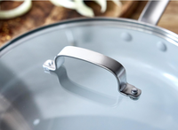 Poêle à frire antiadhésive avec couvercle en verre, compatible induction, poignée en silicone anti-chaleur, facile à nettoyer, passe au lave-vaisselle et au four