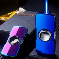 Briquet à butane rotatif coupe-vent à flamme jet, briquet à cigare au gaz butane, jouet créatif de décompression, cadeau pour homme