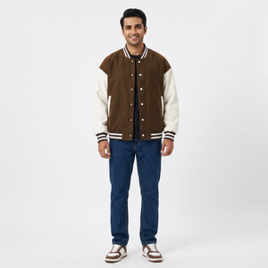 Wholesale Bomber Varsity <b>Jacket</b> for <b>Winter</b> High Quality Casual Wear <b>Leather</b> Sleeve CollegeBaseballjacket for men - Product Image 1