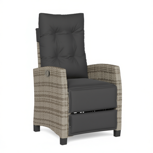 Silla Reclinable de Ratán Sintético para Patio con Reposapiés, Muebles de Jardín Modernos para Exteriores, Diseño Contemporáneo, Tapicería Gris - Product Image 1