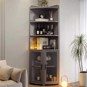 <b>Corner</b> Wine Cabinet With Lighting 2 Compartments Living Room Storage <b>Shelf</b> Triangular Side Cabinet High End Design - Product Image 3