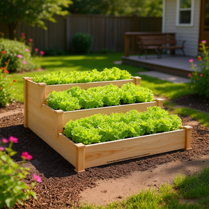 Jardinière surélevée en bois à 3 niveaux pour fleurs et légumes d'extérieur, finition naturelle, style moderne, forme rectangulaire - Product Image 2
