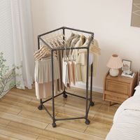 Multifonctionnel 360 °   Séchoir à linge pivotant portable, support hexagonal pour vêtements avec roulettes robustes
