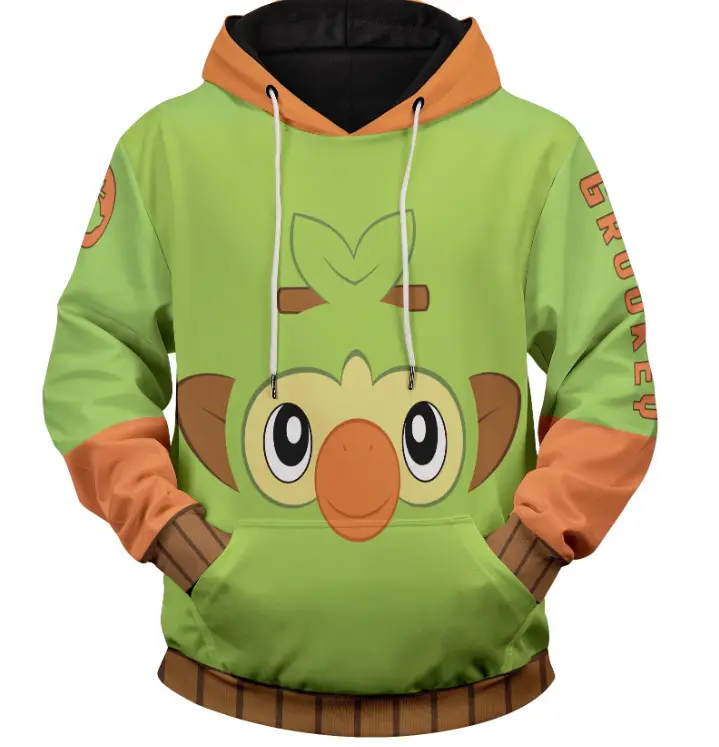 2023 yeni özelleştirilmiş Pokemoned Hoodies karikatür Casual kazak dış giyim kazak 3D dijital baskı Grookey Hoody tişörtü